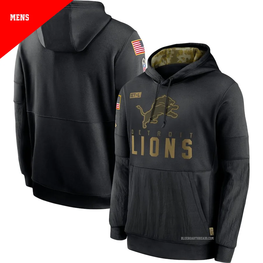 Men's Detroit Lions Black 2020 Salute to Service Sideline Performance Pullover Hoodie