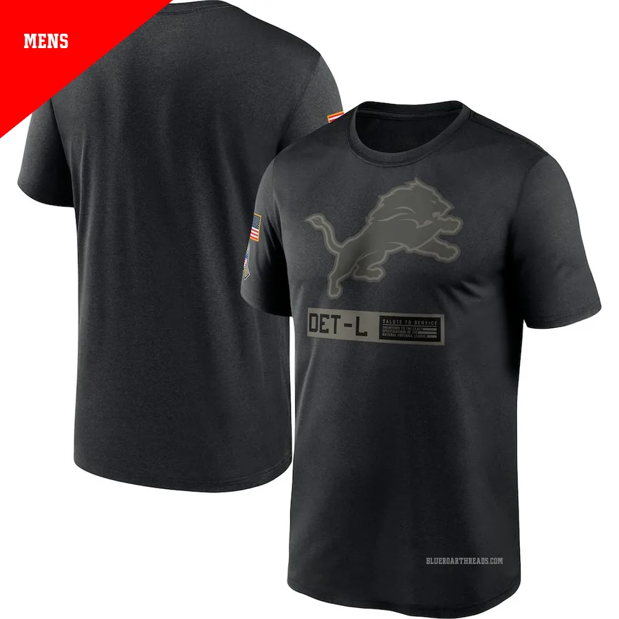 Men's Detroit Lions Black 2020 Salute to Service Team Logo Performance T-Shirt