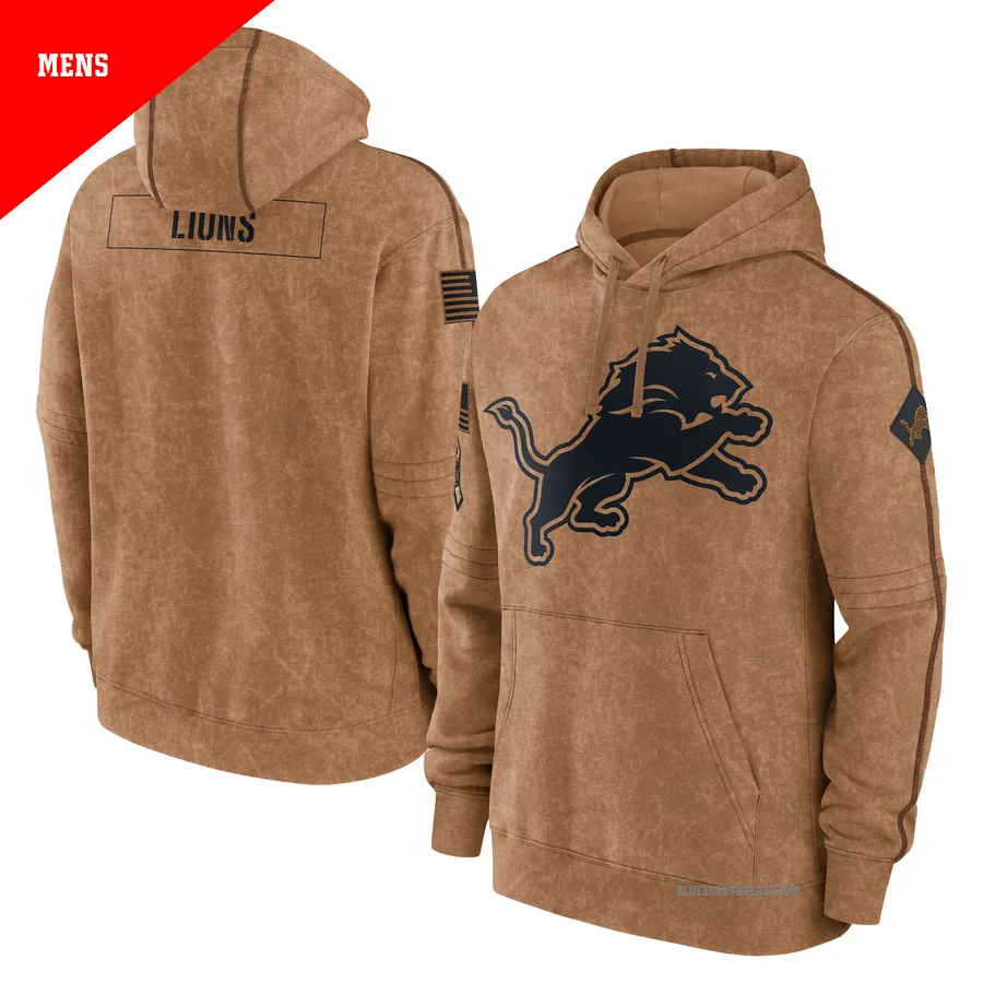 Men's Detroit Lions Brown 2023 Salute to Service Club Pullover Hoodie