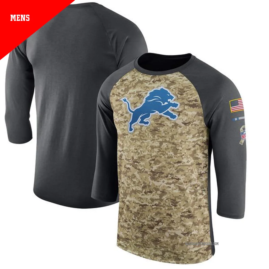 Men's Detroit Lions Camo/Anthracite Legend Salute to Service 2017 Sideline Performance Three-Quarter Sleeve T-Shirt
