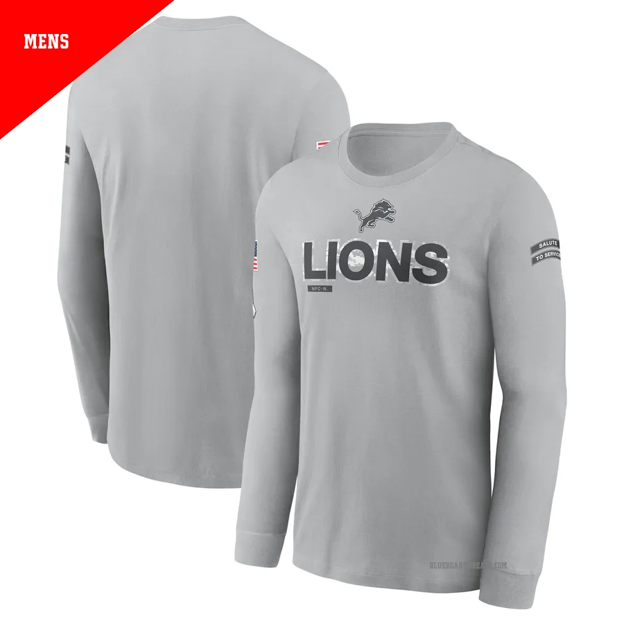Men's Detroit Lions Gray 2024 Salute To Service Long Sleeve T-Shirt
