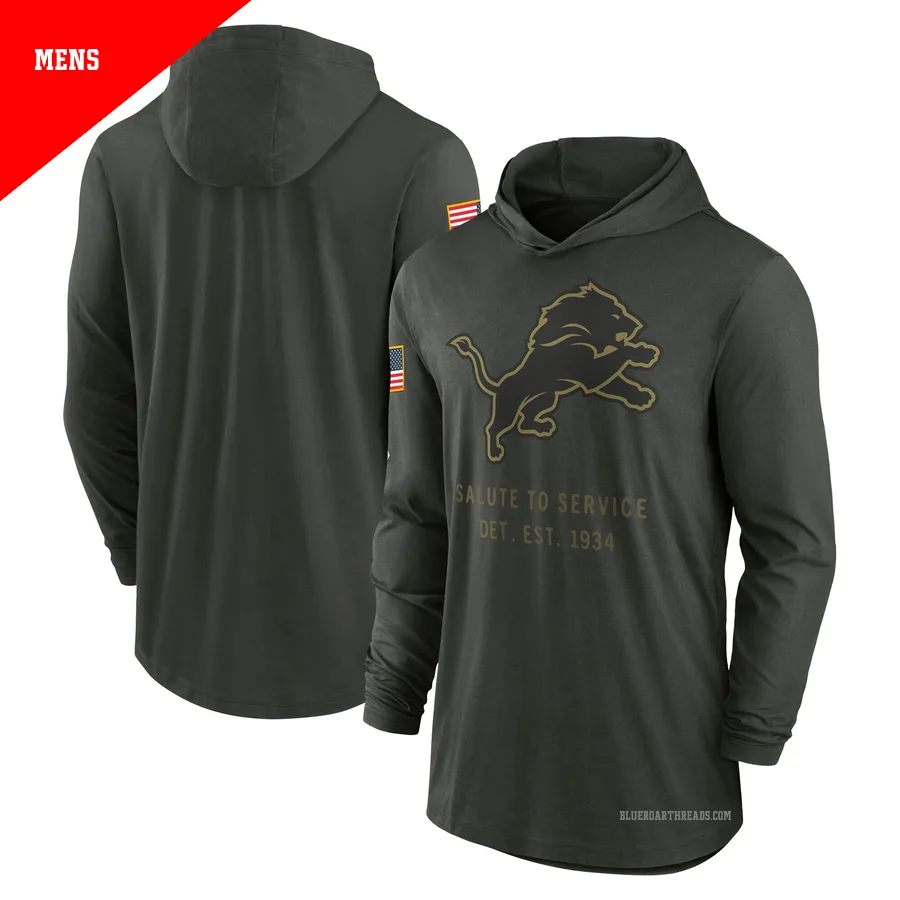 Men's Detroit Lions Green Forest 2025 Salute to Service Sideline Lightweight Long Sleeve Hooded Pullover T-Shirt