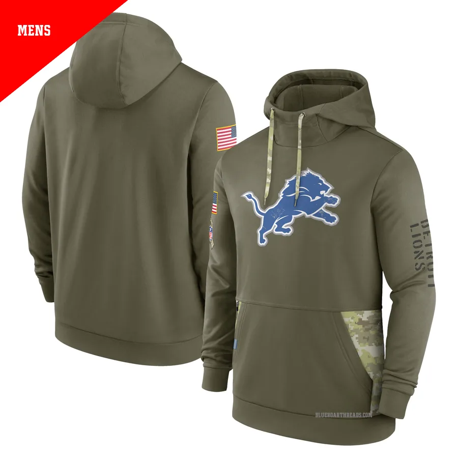Men's Detroit Lions Olive 2022 Salute to Service Therma Performance Pullover Hoodie