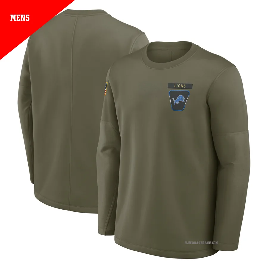 Men's Detroit Lions Olive 2025 Salute to Service Sideline Coaches Long Sleeve T-Shirt