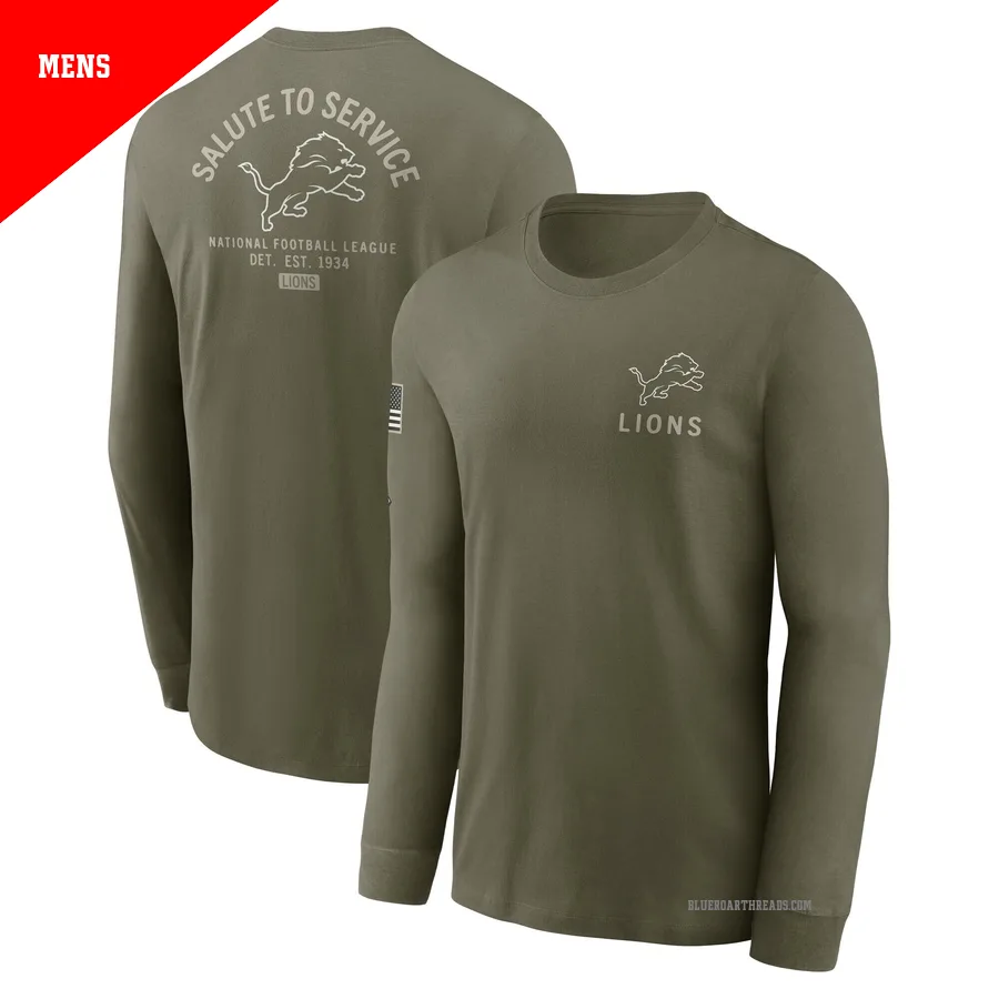 Men's Detroit Lions Olive 2025 Salute to Service Sideline Long Sleeve T-Shirt