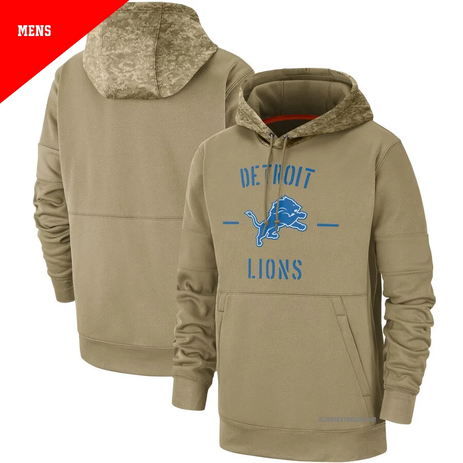 Men's Detroit Lions Tan 2019 Salute to Service Sideline Therma Pullover Hoodie