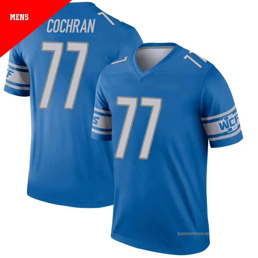 Men's Devin Cochran ＃77 Detroit Lions Blue Legend Jersey
