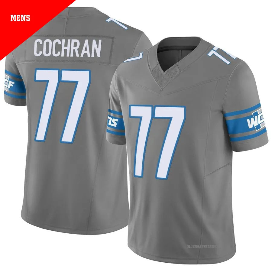 Men's Devin Cochran ＃77 Detroit Lions Limited Silver Vapor F.U.S.E. Jersey