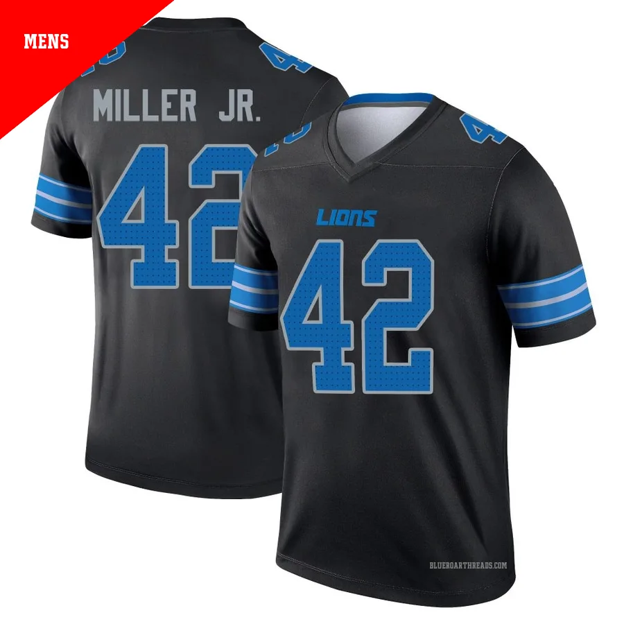 Men's D.J. Miller Jr. ＃42 Detroit Lions Black Legend Jersey