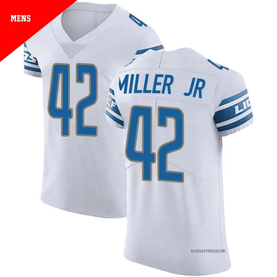 Men's D.J. Miller Jr. ＃42 Detroit Lions White Elite Vapor Untouchable Jersey