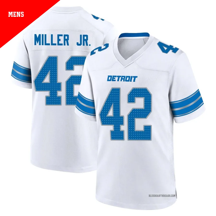 Men's D.J. Miller Jr. ＃42 Detroit Lions White Game 2nd Jersey