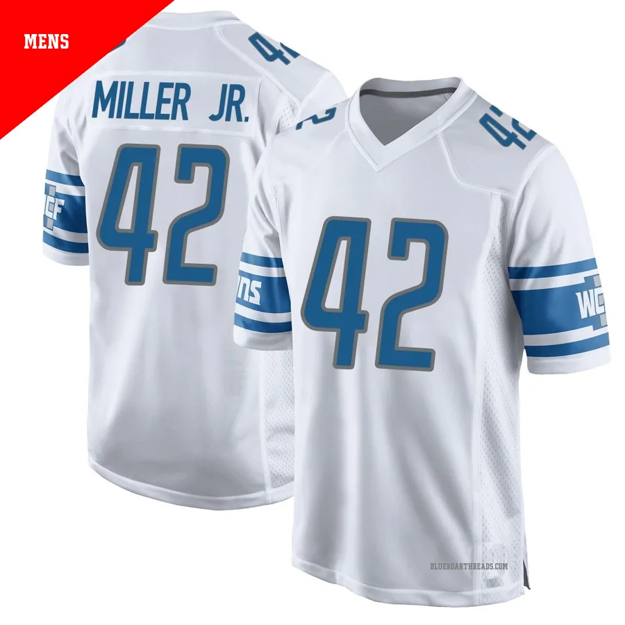 Men's D.J. Miller Jr. ＃42 Detroit Lions White Game Jersey
