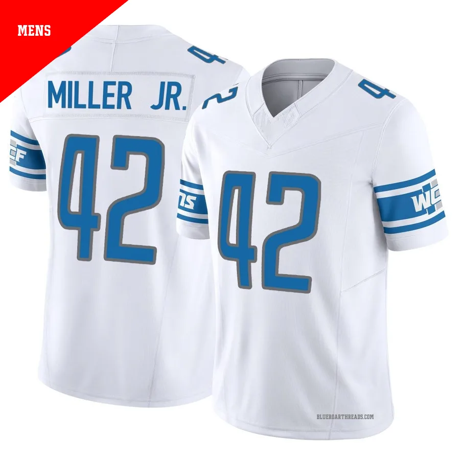 Men's D.J. Miller Jr. ＃42 Detroit Lions White Limited Vapor F.U.S.E. Jersey