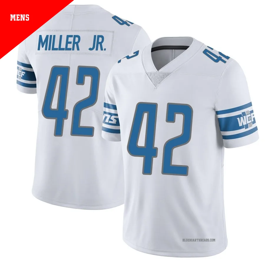Men's D.J. Miller Jr. ＃42 Detroit Lions White Limited Vapor Untouchable Jersey