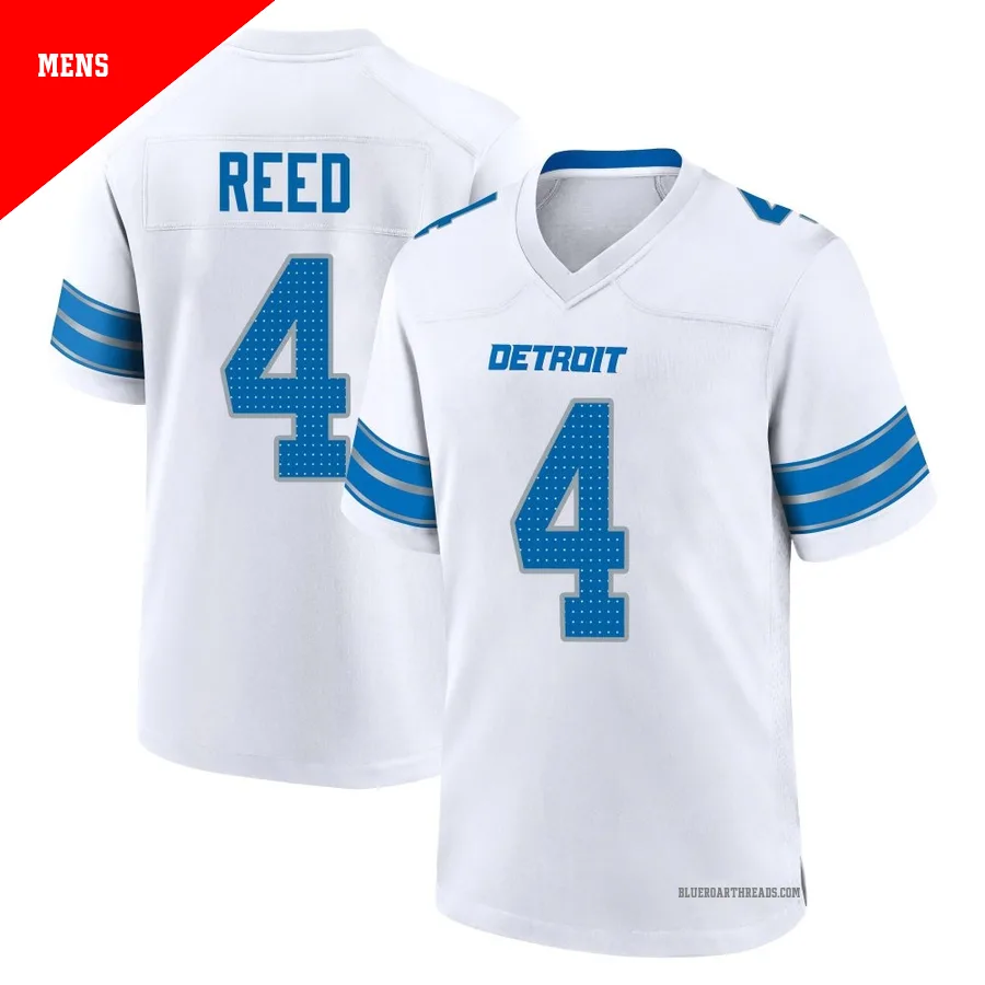 Men's D.J. Reed ＃4 Detroit Lions White Game 2nd Jersey