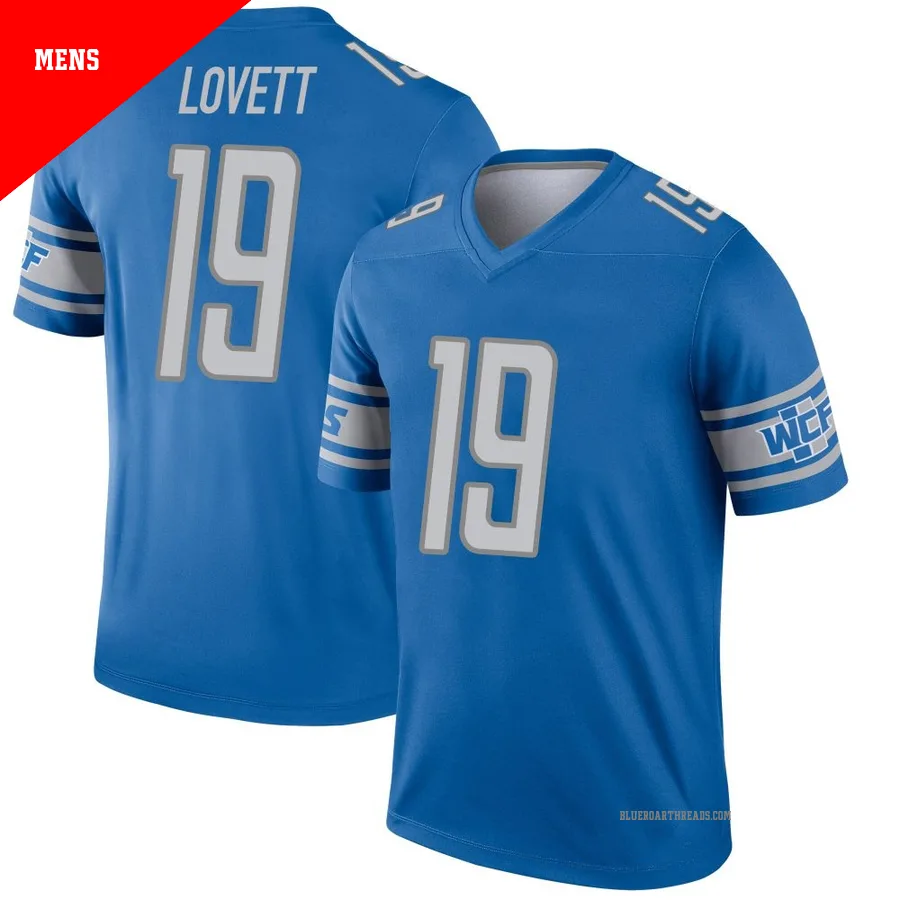 Men's Dominic Lovett ＃19 Detroit Lions Blue Legend Jersey