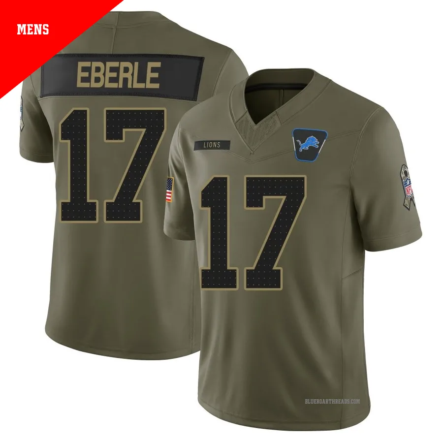 Men's Dominik Eberle ＃17 Detroit Lions Olive Limited 2025 Salute to Service Jersey