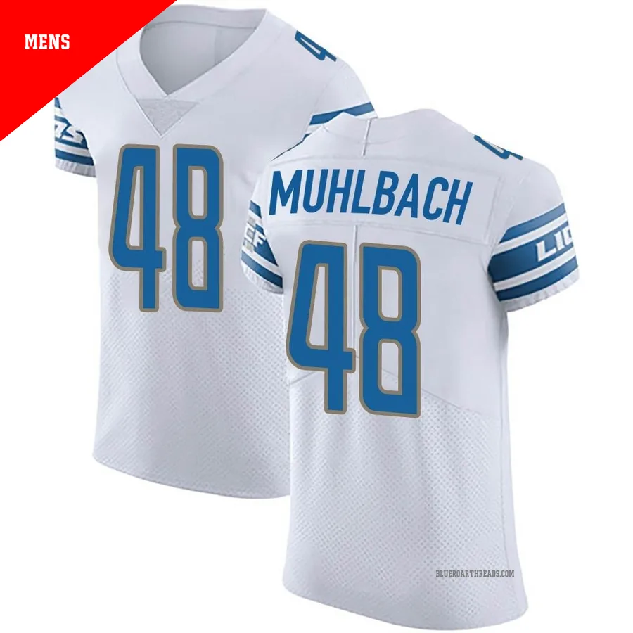Men's Don Muhlbach ＃48 Detroit Lions White Elite Vapor Untouchable Jersey