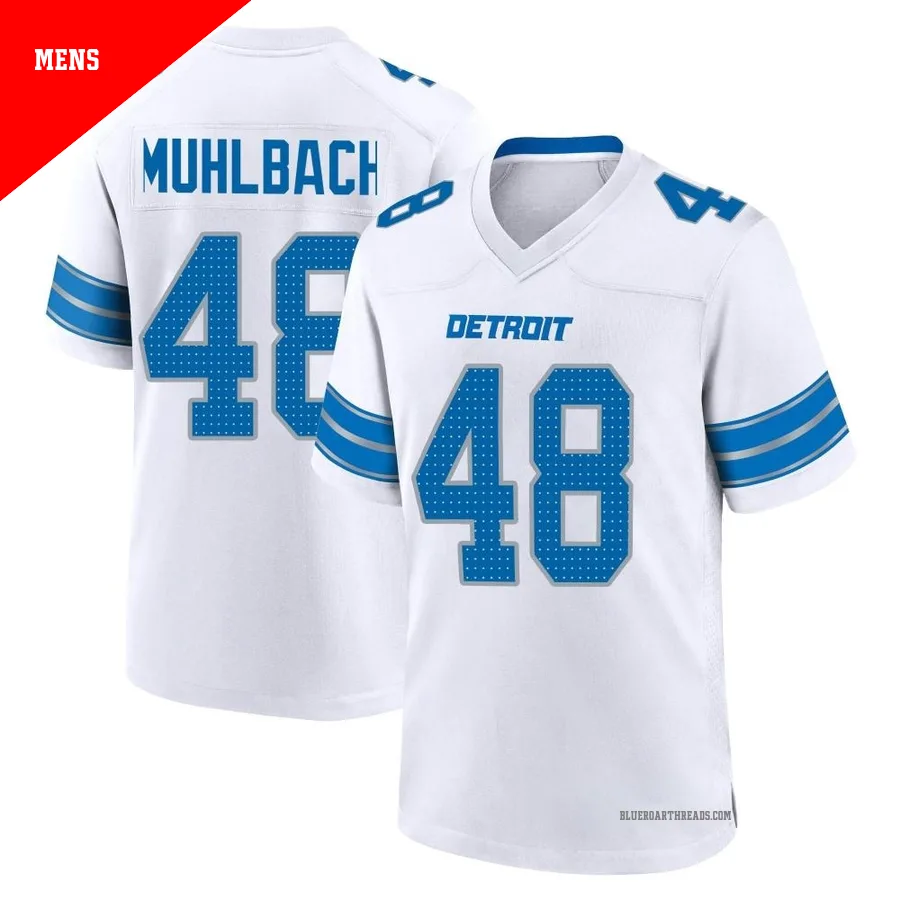Men's Don Muhlbach ＃48 Detroit Lions White Game 2nd Jersey