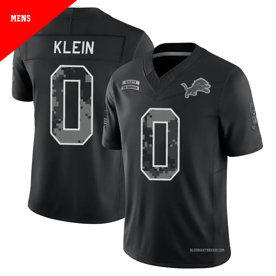 Men's Elijah Klein ＃0 Detroit Lions Black Limited 2026 Salute to Service Stitched Jersey