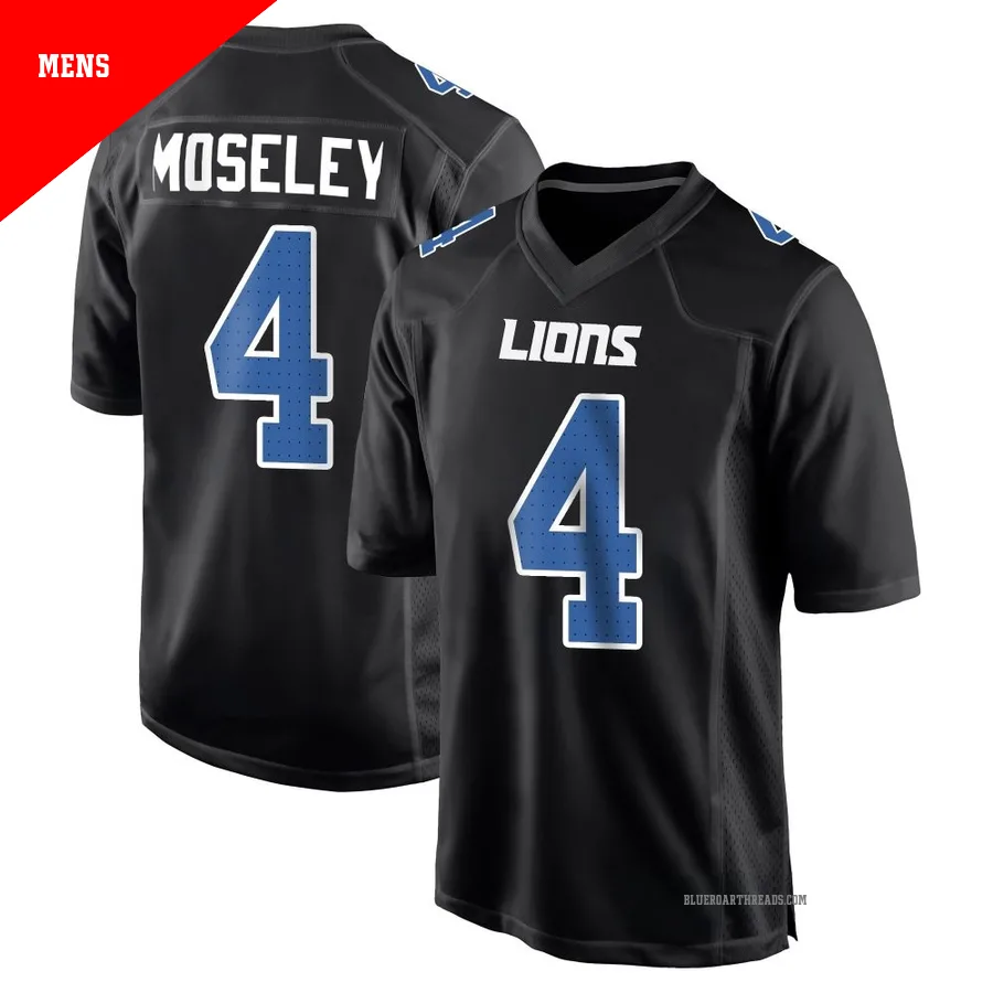 Men's Emmanuel Moseley ＃4 Detroit Lions Black Game Carbon Fashion Jersey