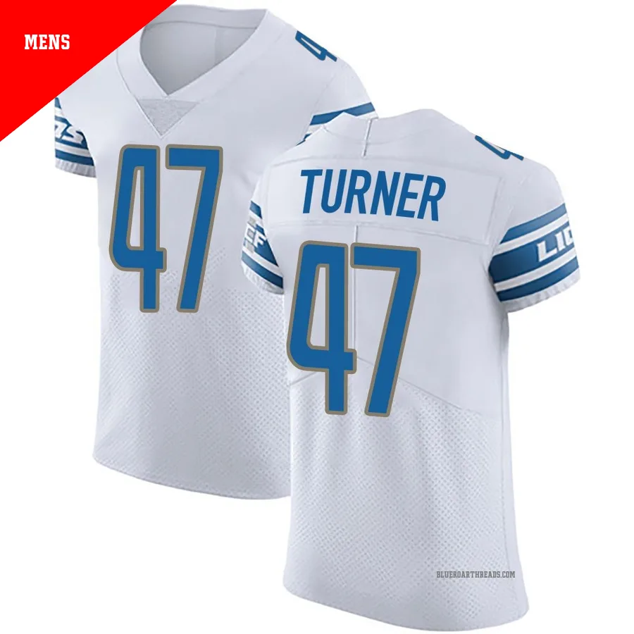 Men's Ezekiel Turner ＃47 Detroit Lions White Elite Vapor Untouchable Jersey