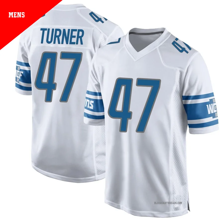 Men's Ezekiel Turner ＃47 Detroit Lions White Game Jersey