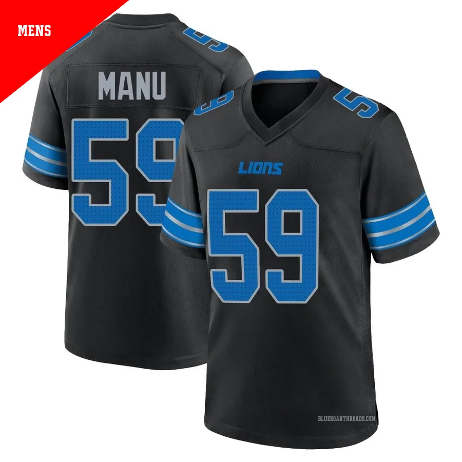 Men's Giovanni Manu ＃59 Detroit Lions Black Game Alternate 2nd Jersey