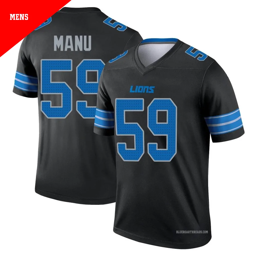 Men's Giovanni Manu ＃59 Detroit Lions Black Legend Jersey