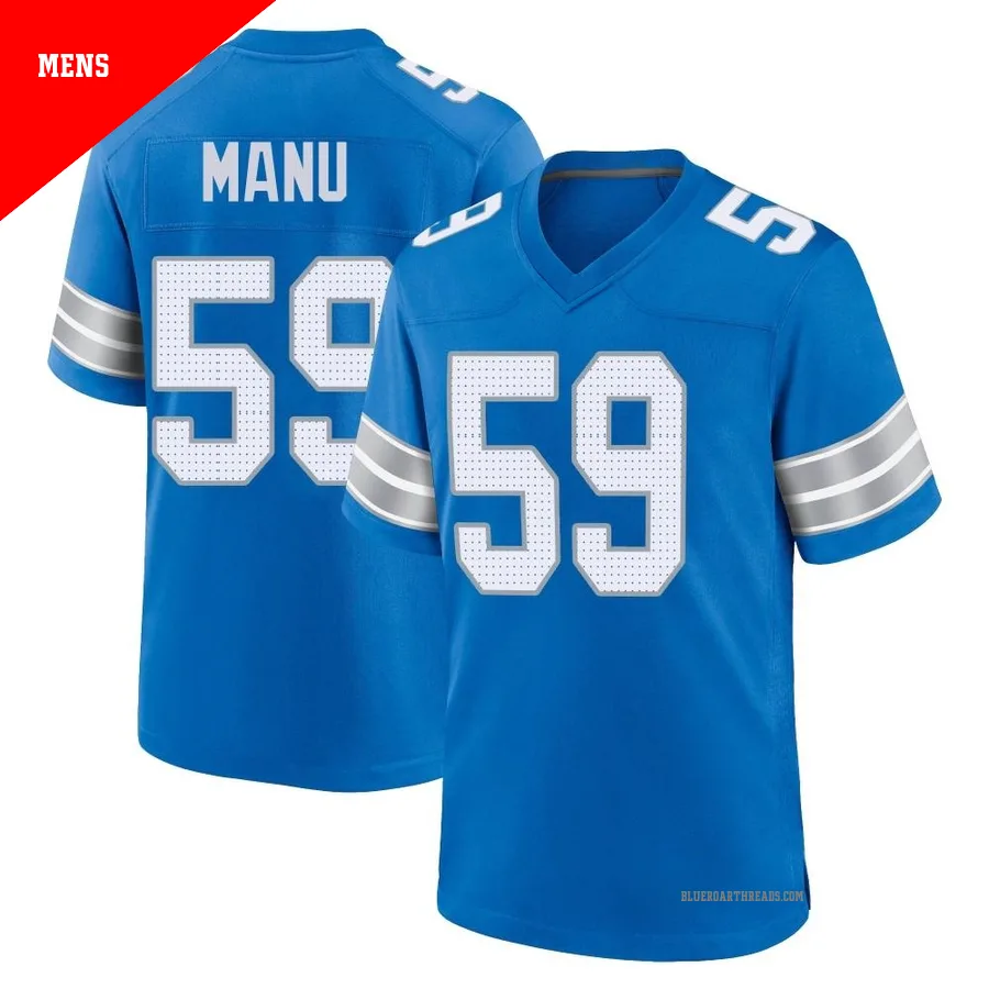 Men's Giovanni Manu ＃59 Detroit Lions Blue Game 2nd Jersey