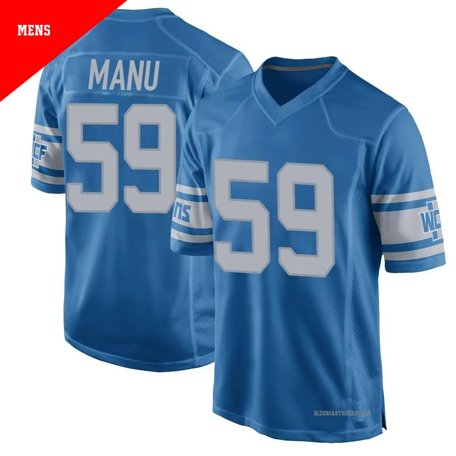 Men's Giovanni Manu ＃59 Detroit Lions Blue Game Throwback Vapor Untouchable Jersey