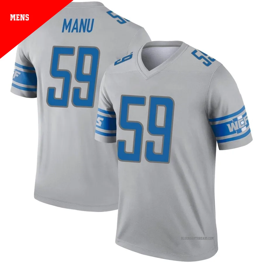 Men's Giovanni Manu ＃59 Detroit Lions Gray Legend Inverted Jersey