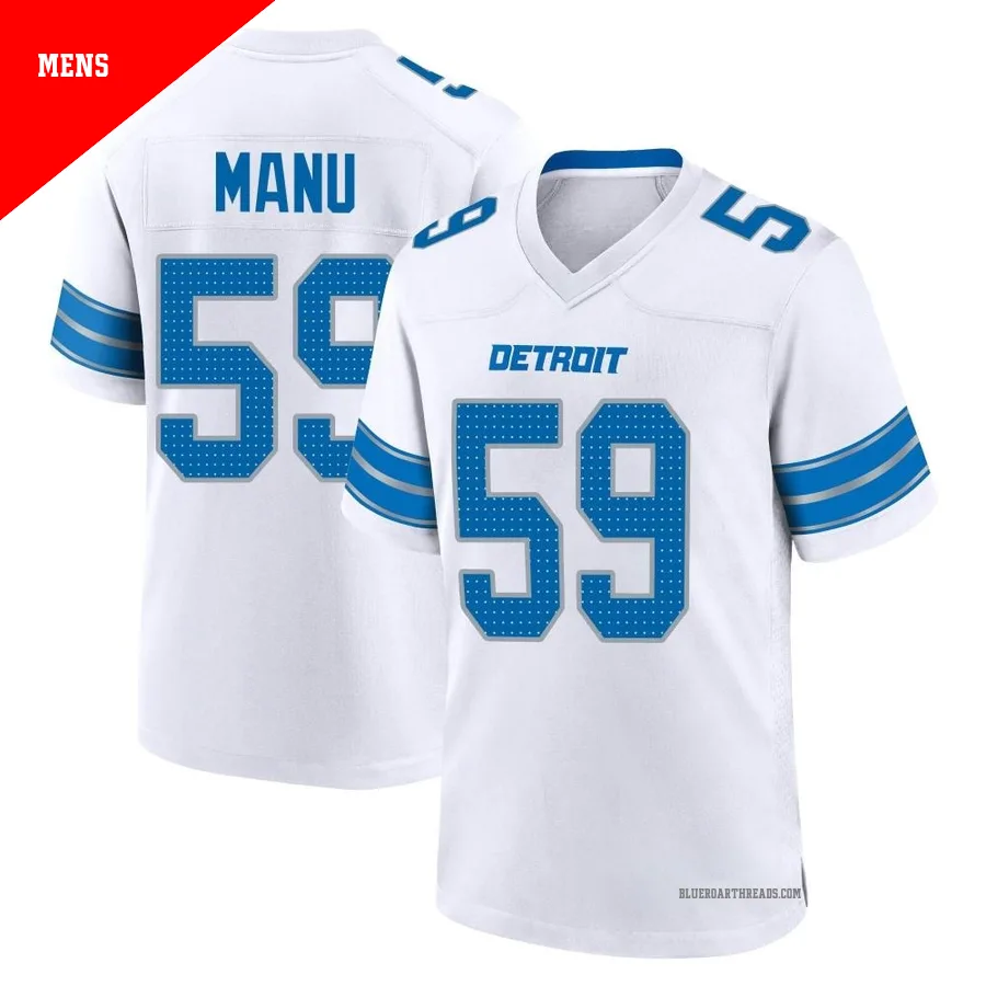 Men's Giovanni Manu ＃59 Detroit Lions White Game 2nd Jersey