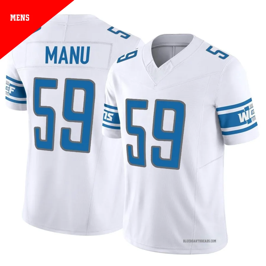 Men's Giovanni Manu ＃59 Detroit Lions White Limited Vapor F.U.S.E. Jersey