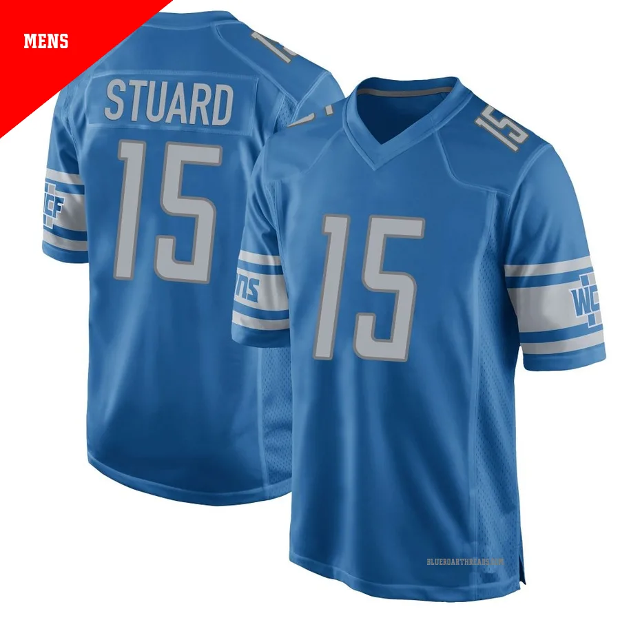 Men's Grant Stuard ＃15 Detroit Lions Blue Game Team Color Jersey