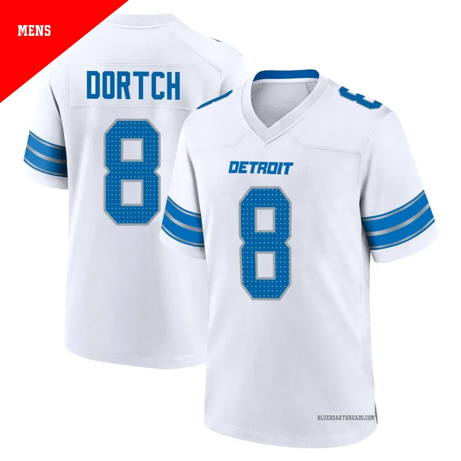 Men's Greg Dortch ＃8 Detroit Lions White Game 2nd Jersey