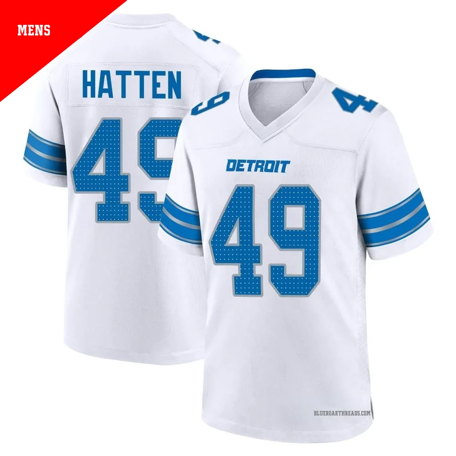 Men's Hogan Hatten ＃49 Detroit Lions White Game 2nd Jersey