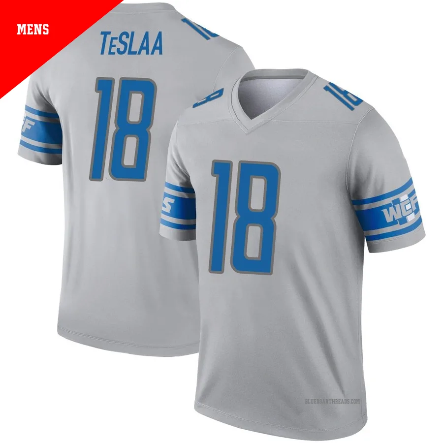 Men's Isaac TeSlaa ＃18 Detroit Lions Gray Legend Inverted Jersey