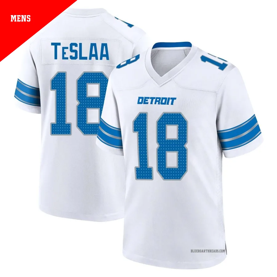 Men's Isaac TeSlaa ＃18 Detroit Lions White Game 2nd Jersey