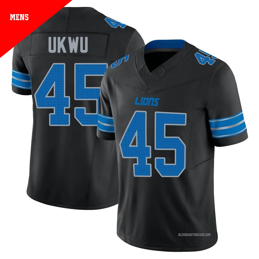 Men's Isaac Ukwu ＃45 Detroit Lions Black Limited Alternate Vapor F.U.S.E. 2nd Jersey