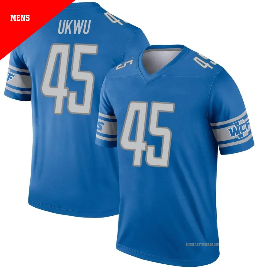 Men's Isaac Ukwu ＃45 Detroit Lions Blue Legend Jersey