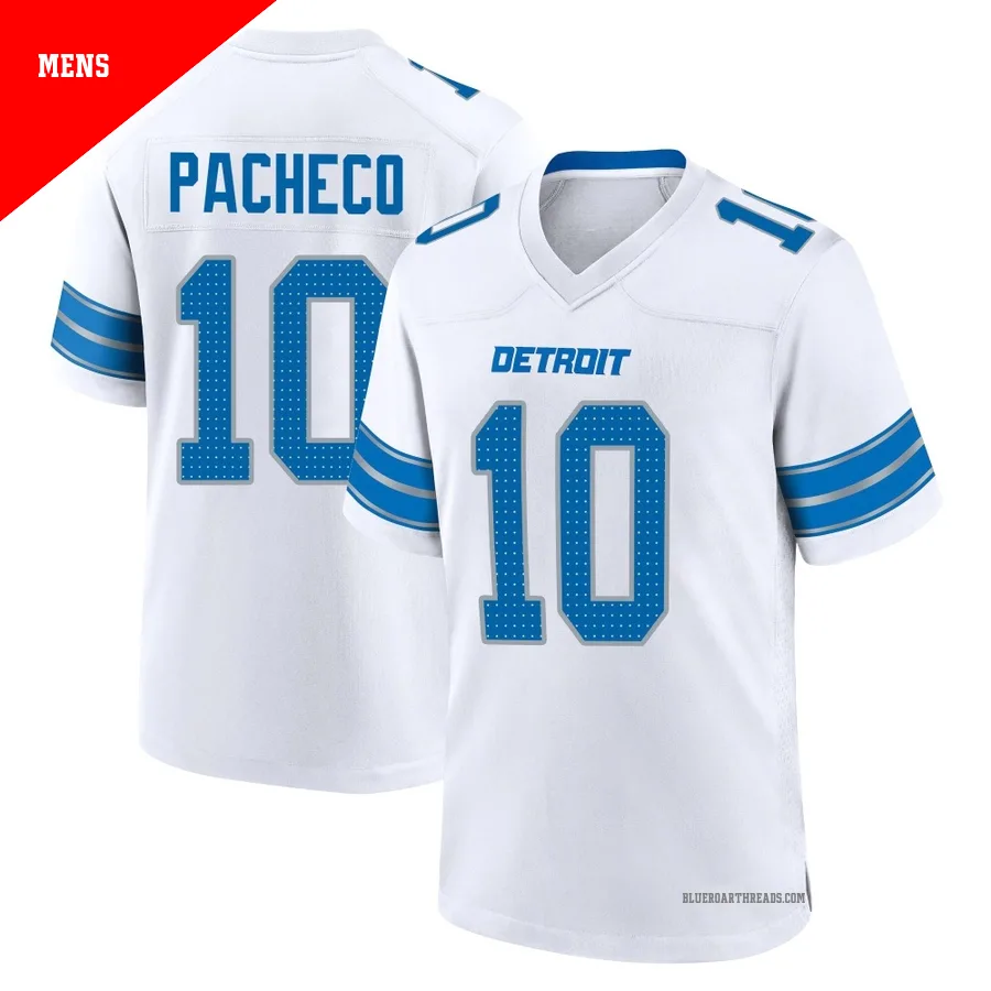 Men's Isiah Pacheco ＃10 Detroit Lions White Game 2nd Jersey