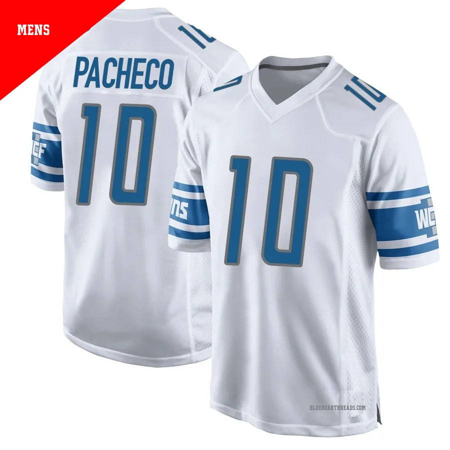 Men's Isiah Pacheco ＃10 Detroit Lions White Game Jersey