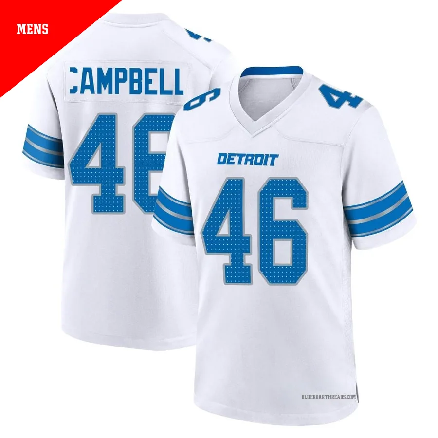 Men's Jack Campbell ＃46 Detroit Lions White Game 2nd Jersey