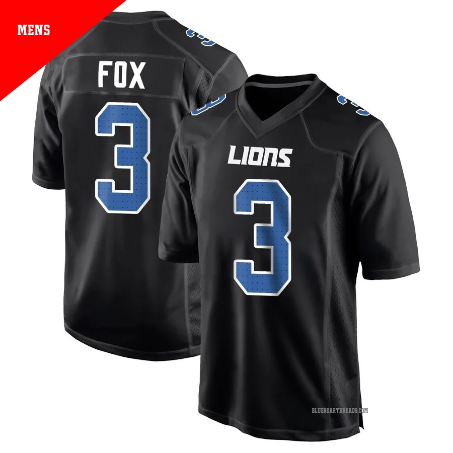 Men's Jack Fox ＃3 Detroit Lions Black Game Carbon Fashion Jersey