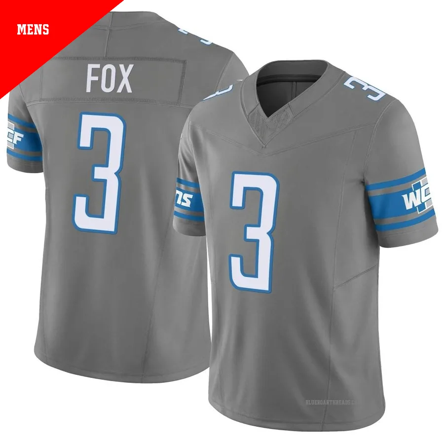 Men's Jack Fox ＃3 Detroit Lions Limited Silver Vapor F.U.S.E. Jersey