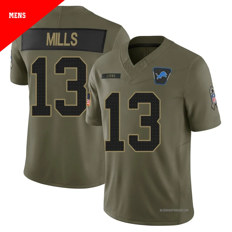 Men's Jalen Mills ＃13 Detroit Lions Olive Limited 2025 Salute to Service Jersey