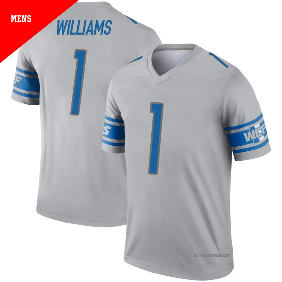 Men's Jameson Williams ＃1 Detroit Lions Gray Legend Inverted Jersey