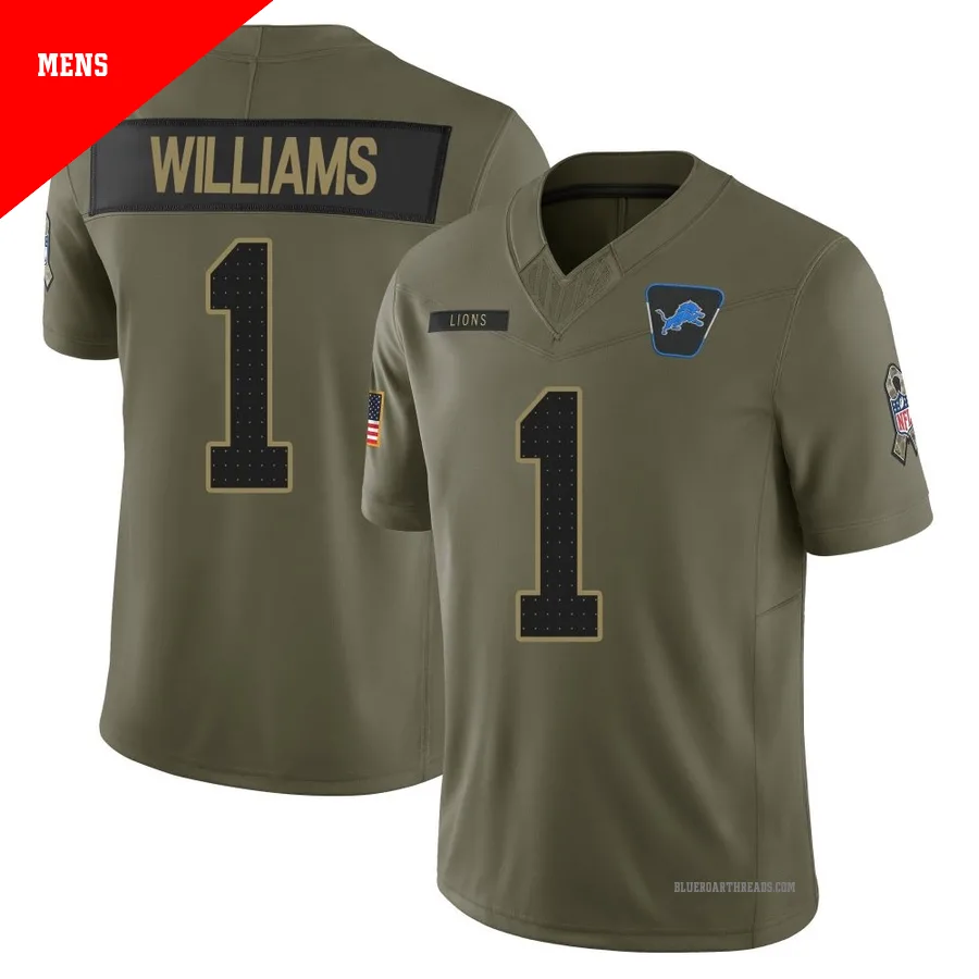 Men's Jameson Williams ＃1 Detroit Lions Olive Limited 2025 Salute to Service Jersey