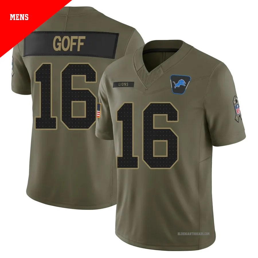 Men's Jared Goff ＃16 Detroit Lions Olive Limited 2025 Salute to Service Jersey
